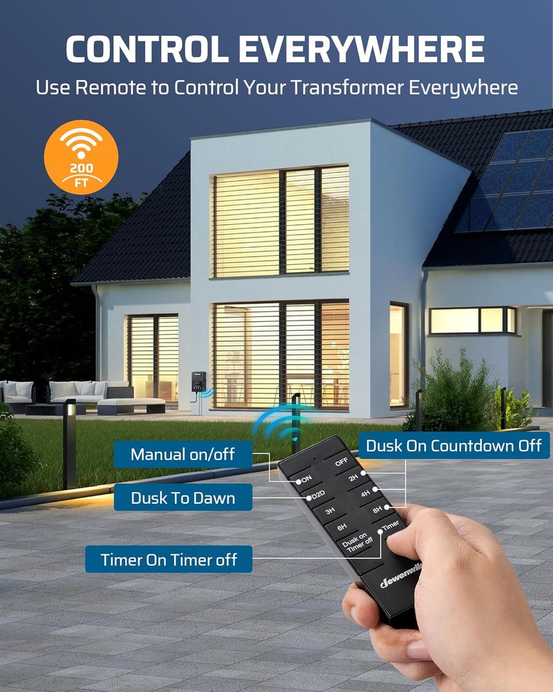 DEWENWILS 120W Low Voltage Landscape Transformer with Remote Control, 120V AC to 12V DC, Low Voltage Transformers with Photocell & Timer, Landscape Lighting Transformer for Garden Light Spotlight - Image 2